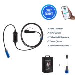 EVwallbox 7,4 Kw Taşınabilir 5mt Tip2 Kablo + Wifi + Bluetooth + Mobil Uygulama + Taşıma Çantası (Siyah kasa)