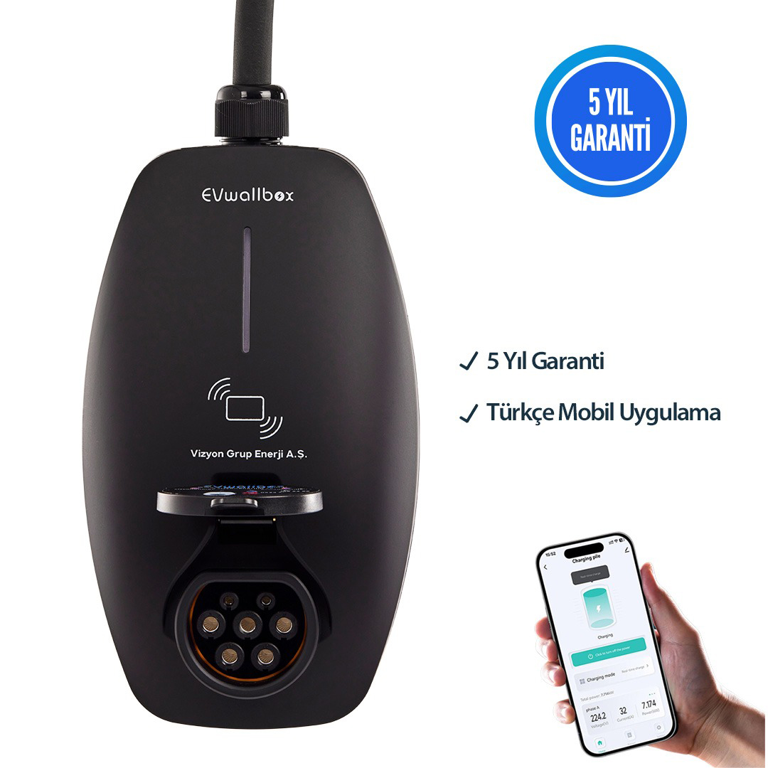 EVwallbox-22KW-V3 EVwallbox 22KW V3 Türkçe Mobil Uygulama 5 Yıl Garanti "Sabit" Duvar Tipi Elektrikli Araç Şarj Cihazı - Görsel 1