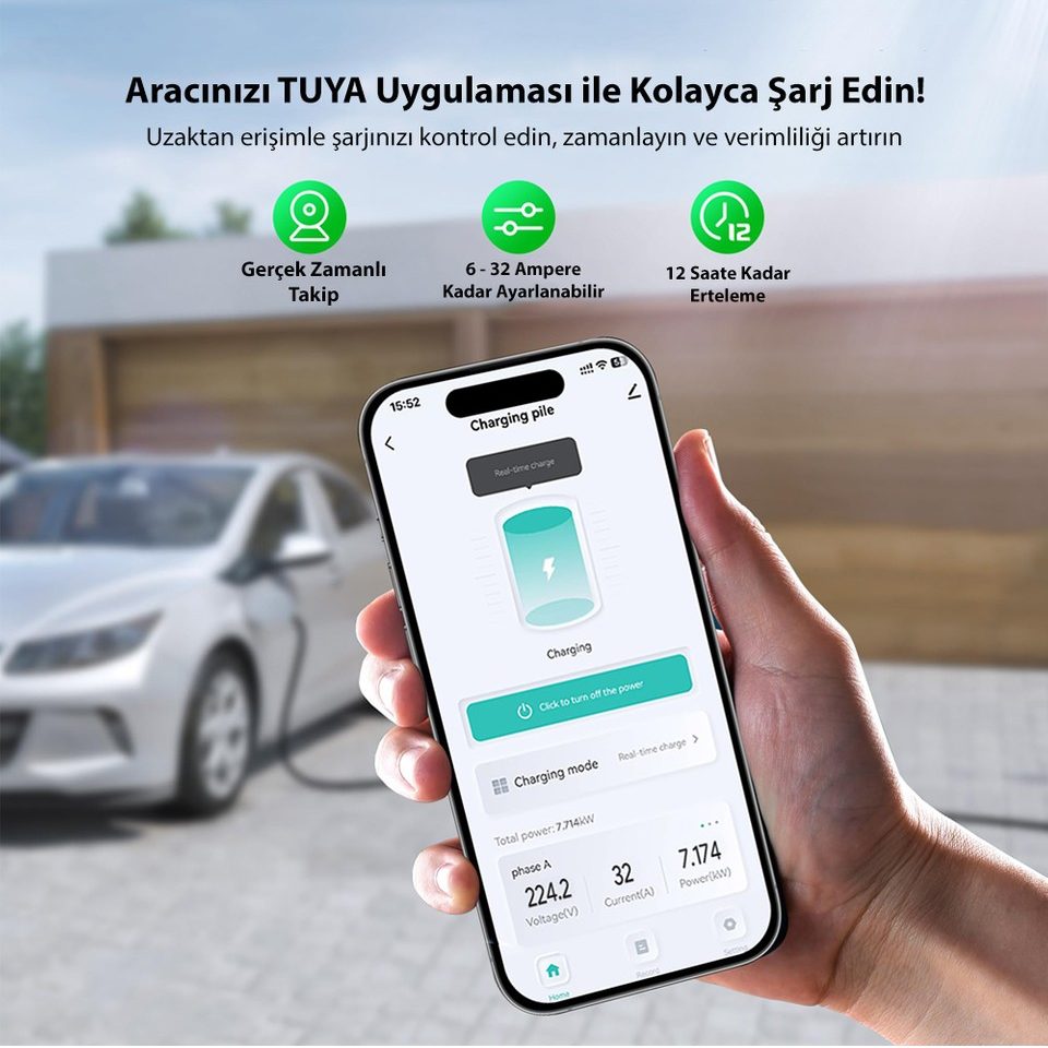 TÜRKÇE-MOBİL-UYGULAMA EVwallbox 22KW V3 Türkçe Mobil Uygulama 5 Yıl Garanti "Sabit" Duvar Tipi Elektrikli Araç Şarj Cihazı - Görsel 6