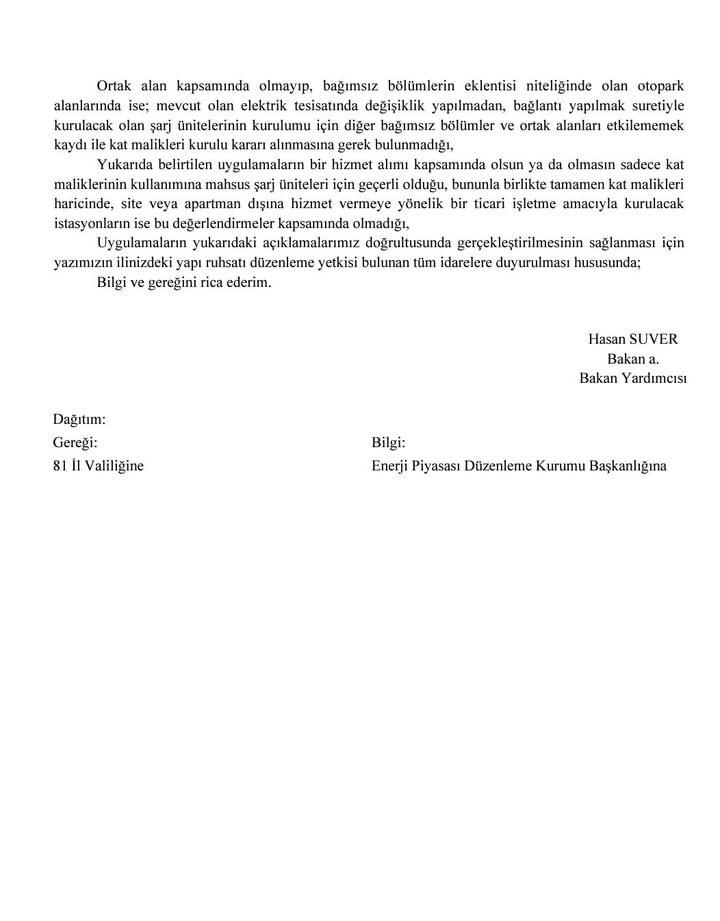 Site ve Apartmanlarda Elektrikli Araç Şarj Ünitesi Kurulumu hakkında genelge - sayfa 2