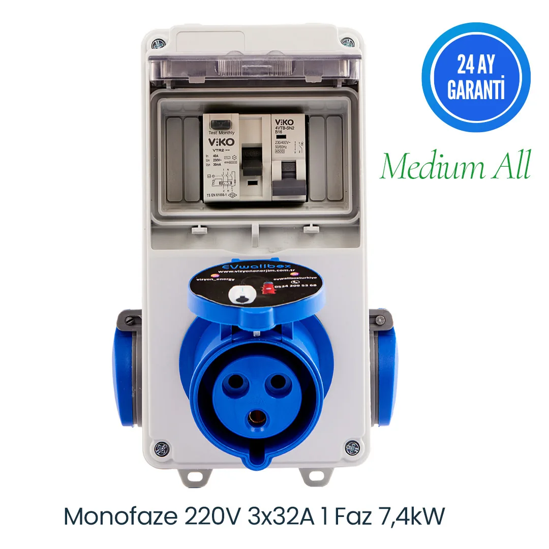 medium-all Elektrikli Araç Kombinasyon Kutusu, Tesla Blue Adaptöre Uyumlu, ’’Medium ALL’’ 3x32A + 1x16A - Görsel 1