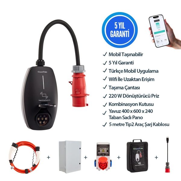 22KW V3 Türkçe Mobil Uygulama 5 Yıl Garanti, (50X75X25 Plastik Pano, Tekli Kombinasyon Panosu, Taşıma Çantası ve 220V Dönüştürücü Adaptör)