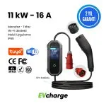 EVcharge 11 kW - 16 A Elektrikli Araç Şarj Cihazı, TYPE 2, 5 MT Kablolu, Monofaz, Trifaz, IP65, Wi-Fi, Türkçe Mobil Uygulama