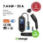 Evcharge 7.4 kW Elektrikli Araç Taşınabilir Şarj Cihazı 10 MT Kablolu, TYPE 2, Monofaz, IP65